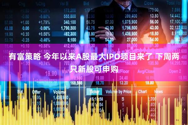 有富策略 今年以来A股最大IPO项目来了 下周两只新股可申购