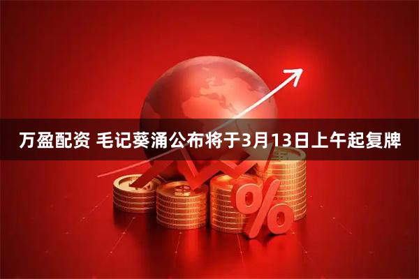 万盈配资 毛记葵涌公布将于3月13日上午起复牌