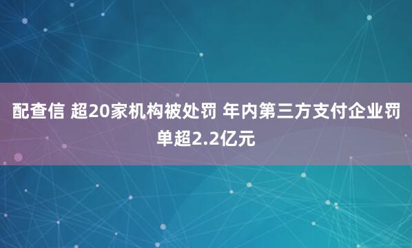 配查信 超20家机构被处罚 年内第三方支付企业罚单超2.2亿元
